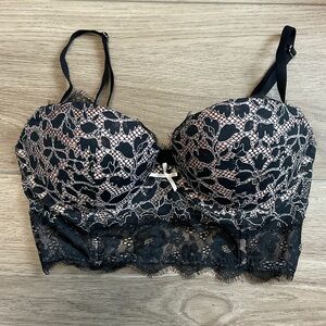 Victoria's Secret Black and Blush Lace Longline Bra